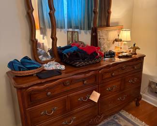 Sandberg Furniture French Provincial Style Lowboy Dresser with Mirror