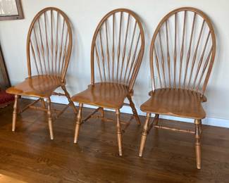 Set of 3 Wooden Bow-Back Windsor Dining Chairs
