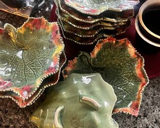 Set of 10 Bordallo Pinheiro Footed Grape Leaf Bowls