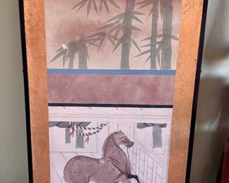 Asian-Inspired Horse Scene Decorative Art Panel