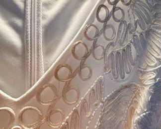 JS Collections White Beaded V-neck Flared Midi Dress – Size 12