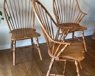 Set of 3 Wooden Bow-Back Windsor Dining Chairs