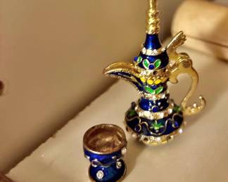 Bejewled Coffee Pot Genie Lamp & Shot Glass