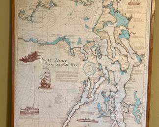 Framed Puget Sound & San Juan Islands Map Chart
