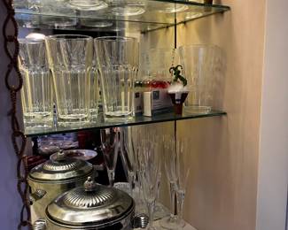 Set of 4 Ralph Lauren Crystal Argyle Lion Crest Design Old Fashioned Glasses, Set of 4 Paneled Tumbler Glasses, Stainless Steel Ice Bucket