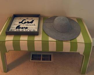 Ballard Designs Green and White Striped Upholstered Bench