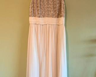 JS Collections Ivory White Beaded Chiffon Halter Gown