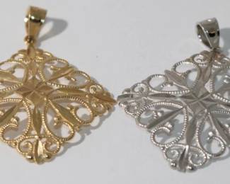 2pc 14kt yellow & white gold laser cut filigree