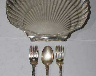 4 pc. Gorham Sterling Silver Shell Bowl, Forks,