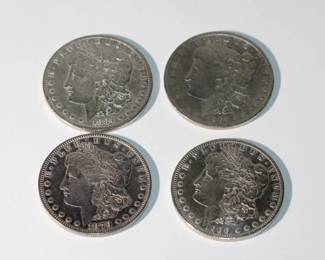 4  Morgan Silver Dollars, 1879, 1884 O, 1891, 1900 S