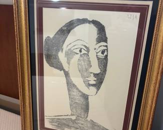 Framed & Matted Pablo Picasso Lithograph of Tête de Femme au Chignon
