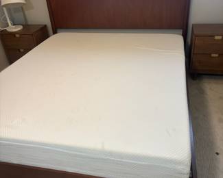 Mid Century Style Queen Bed Frame, Pair of Mid Century Style 2-Drawer Night Stands