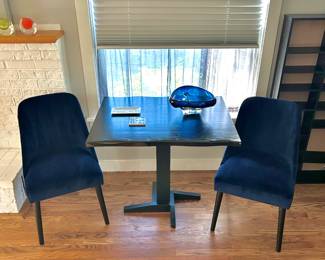 Pair of Modern Blue Velvet Accent Chairs, Farmhouse Style Black Side Table
