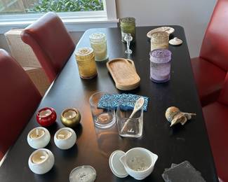 Black Rectangular Table with Red Faux Leather Chairs
