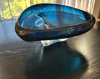 Contemporary Art Glass Blue Alistair Bowl