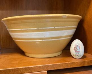 Yellow & White Striped Stoneware Mixing Bowl