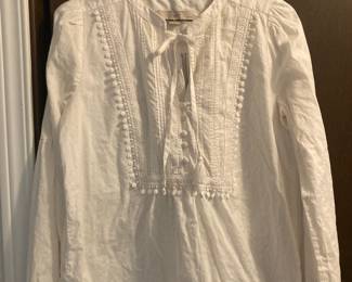 Loft for Ann Taylor Women's White Cotton Peasant Long Sleeve Blouse