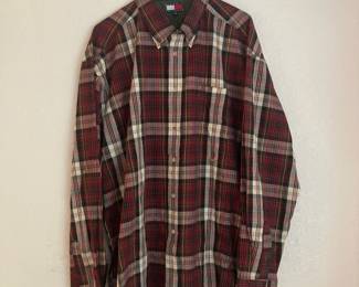 Tommy Hilfiger Men's Long Sleeve Red Plaid Button-Up Shirt – Size XL