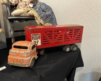 1950s Structo Pressed Steel Semi Truck with Livestock Trailer
