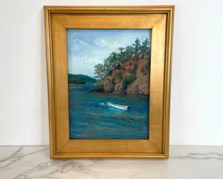 Lot 152 Mary Maue Signed Boat in the Bay Pastel Art
