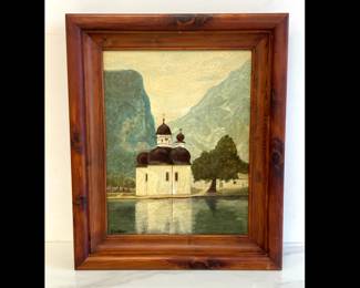 Lot 52 St Bartholomews Church Bavaria Germany Signed Tischler Art Painting