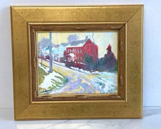 Lot 50 Red Colonial House Scene Signed Art Oil Painting