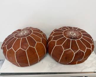 Lot 170 Pair of Leather Moroccan Poufs Footstools