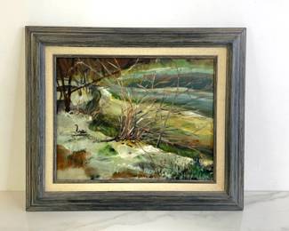 Lot 80 John M Williams Signed Stream Along the Pond Landscape Oil on Canvas Art