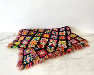 Lot 162 Vintage Wool Granny Square Throw Blanket