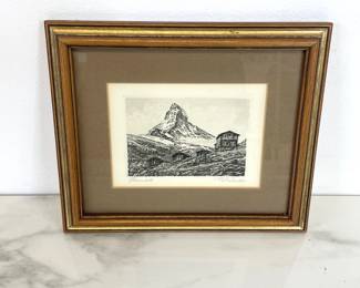 Lot 136 Small Signed Matterhorn Mountain Etching Art