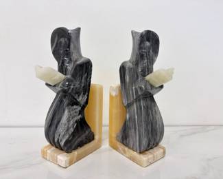 Lot 43 Carved Stone Monk Book Ends