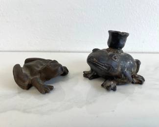Lot 105 Vintage Brass Naughty Frog Paperweight Frog Candle Holder