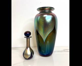Lot 16 Signed Art Glass Vase Perfume Bottle w Stopper