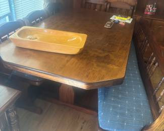 Wooden table w 4 chairs and bench!  Very sturdy