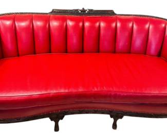 Victorian Red Leatherette Sofa 