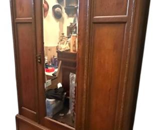 Antique Wooden Mirrored Wardrobe 