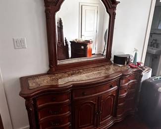 Large Wood & Marble Dresser
Great condition
20” deep x 6’ long x 37” tall to top of dresser, +46” for mirror
Pickup near Memorial and Westcott
Must be able to move and load yourself 
**We have a matching Bedframe for sale as well