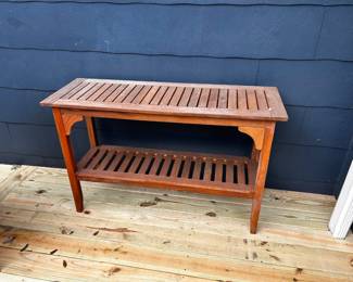 Teak Outdoor Table
Great condition.
4’ across x 16” deep x 30” tall 
Must be able to move and load yourself
