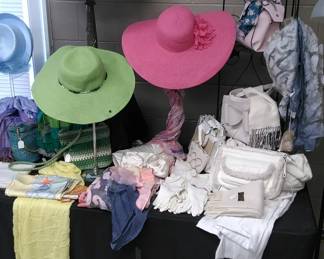 Ladies handbags, hats and scarves, Mid-Century Modern lamp (2 available)