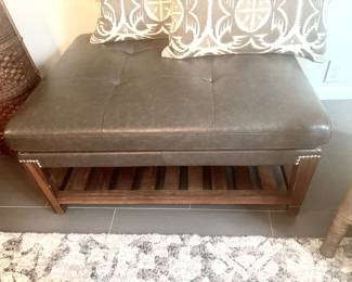 Grey ottoman/ wood base