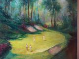 W. Eddie Artist Signed Oil on Canvas of 12th Hole at Augusta National Golf Course
