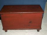very nice 19th C. pine blanket chest with old red grain paint