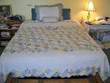 Flex-A-Bed queen sized adjustable bed, lovely blue and yellow quilt etc.