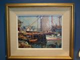 Edward Norton Ward (Carmel California) listed artist harbor scene circa 1983 well known artist with good auction records