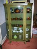 Green Painted Oak Bowfront China Cabinet