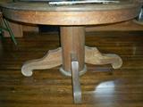 Oak Pedestal Kitchen Table with Leaves