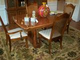 Broyhill Dining Room suite, Burled wood inlay and brass shell accents