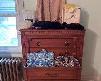 Vintage bedroom furniture, handbags, hats