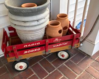 Radio flyer wagon, yard and garden pots
