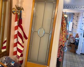 Vintage US flags, bifold stained glass doors